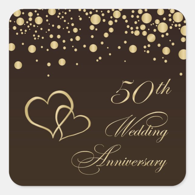 Golden hearts 50th Wedding Anniversary Sticker (Front)