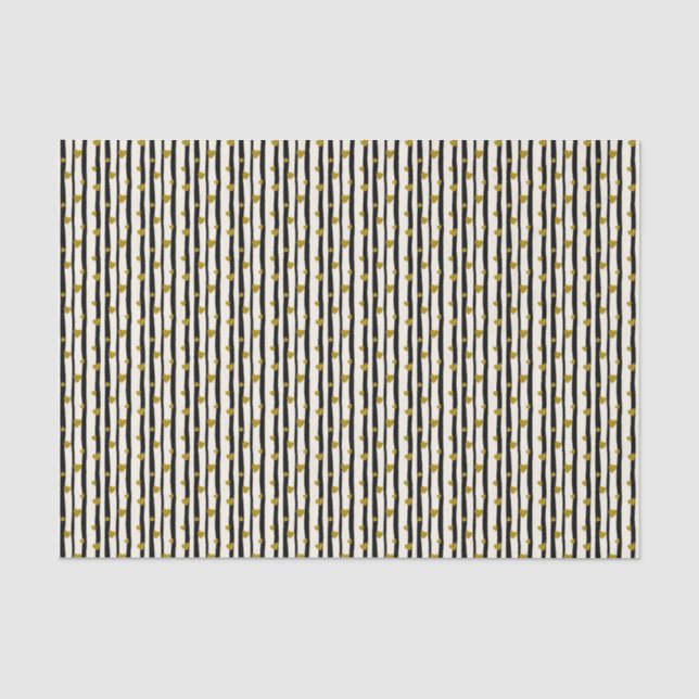 Golden Hearts And Black Stripes Tissue Paper (Front)