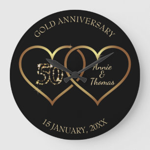 Golden Hearts And Numbers Large Clock