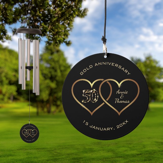 Golden Hearts And Sparkle Numbers Wedding Wind Chime (Outdoor)