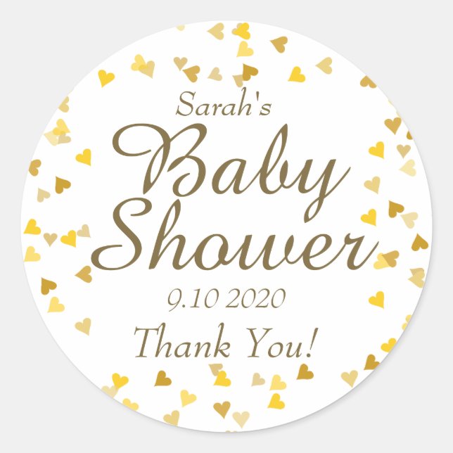 Golden Hearts Baby Shower / Sprinkle Favor Classic Round Sticker (Front)