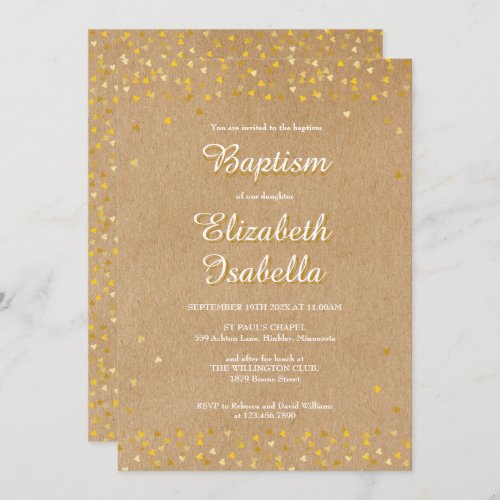 Golden Hearts Baptism Christening Invitation