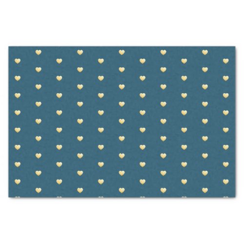 Golden Hearts Faux Foil Pattern on Teal Tissue Paper