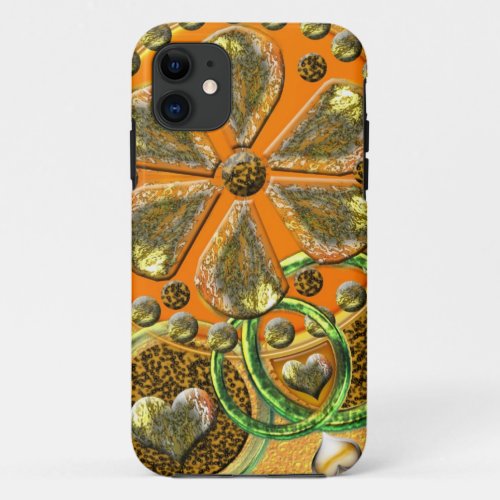 Golden hearts  flower artistic iPhone 11 case