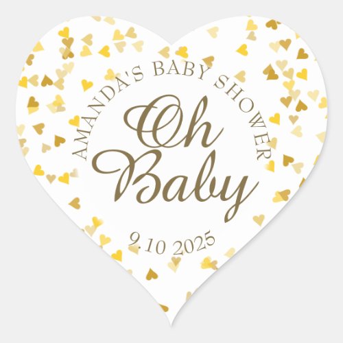 Golden Hearts Oh Baby Shower Favor Heart Sticker