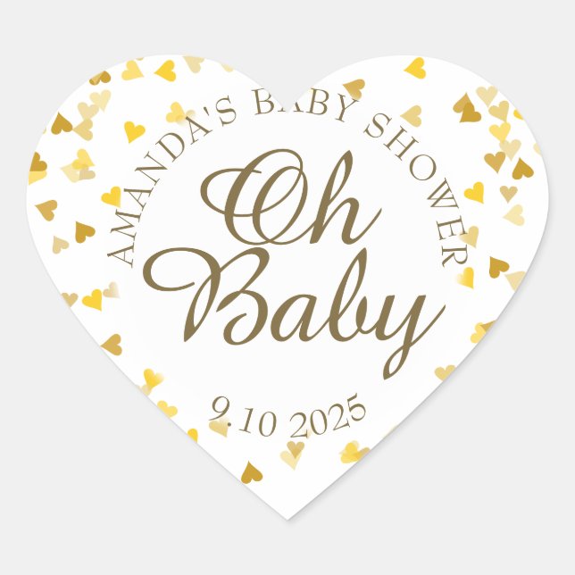 Golden Hearts Oh Baby Shower Favor Heart Sticker (Front)