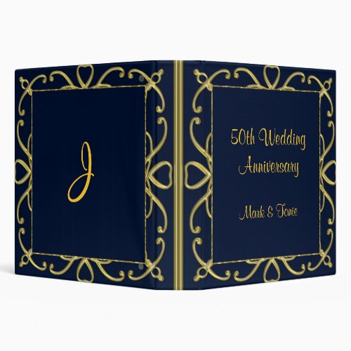 Golden Hearts On Blue 50th Wedding Anniversary 3 Ring Binder