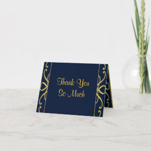 Golden Hearts On Blue 50th Wedding Anniversary Letterpress Thank You Card