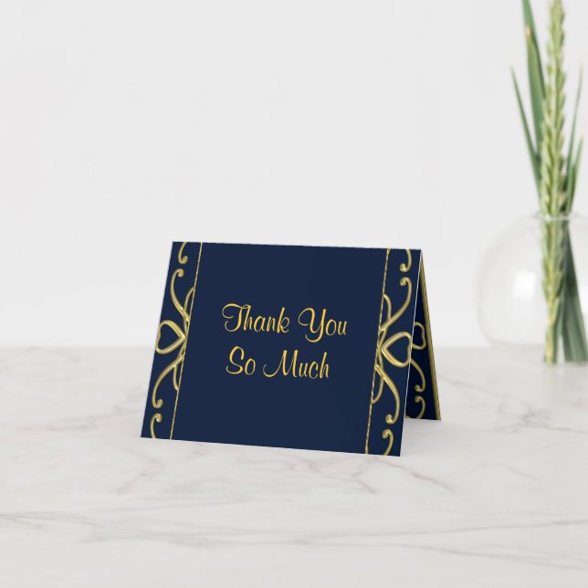 Golden Hearts On Blue 50th Wedding Anniversary Thank You Card (Front)