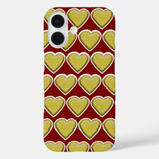 Golden Hearts Pattern iPhone 16 Case
