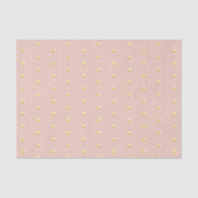Golden Hearts Pattern on Blush Pink Tissue Paper (Front)
