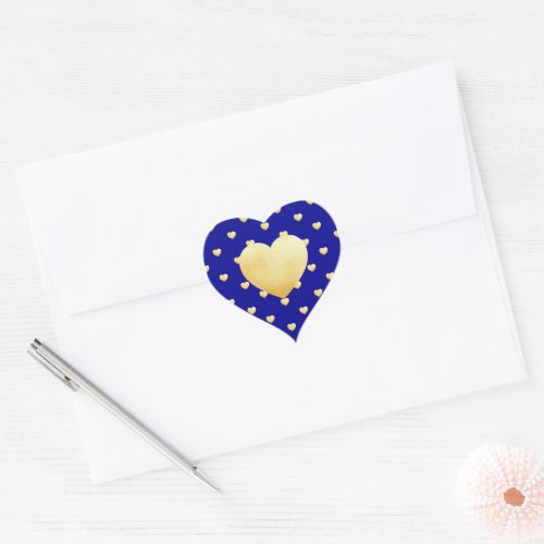 Golden Hearts Pattern on Royal Blue Heart Sticker