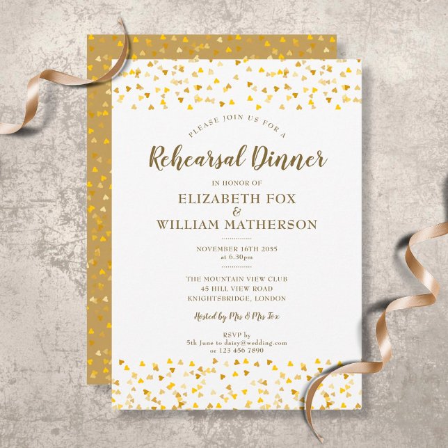 Golden Hearts Rehearsal Dinner Invitation (Creator Uploaded)