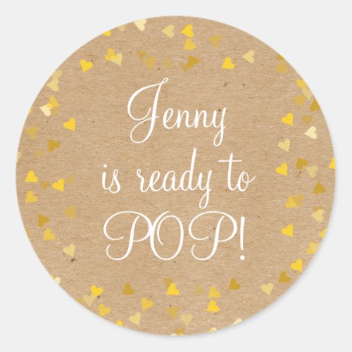 Golden Hearts Shes Ready to Pop Baby Shower Favor Classic Round Sticker