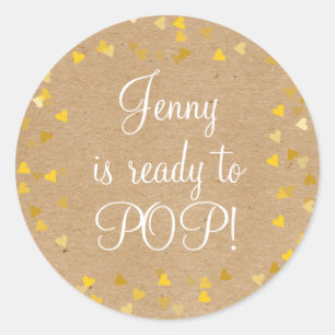 Golden Hearts She's Ready to Pop Baby Shower Favor Classic Round Sticker