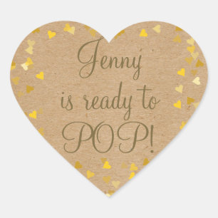 Golden Hearts She's Ready to Pop Baby Shower Favor Heart Sticker