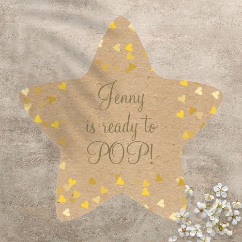 Golden Hearts Shes Ready to Pop Baby Shower Favor Star Sticker