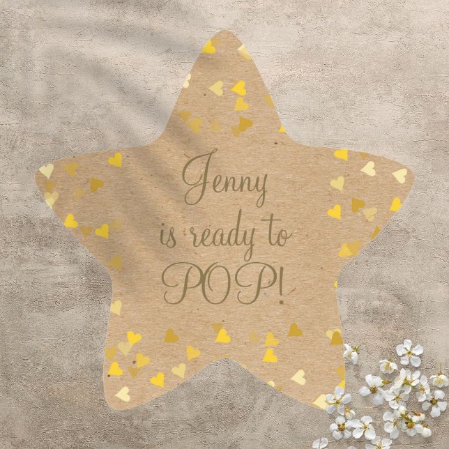 Golden Hearts She's Ready to Pop Baby Shower Favor Star Sticker (Golden Hearts She's Ready to Pop Baby Shower Favor Star Sticker)