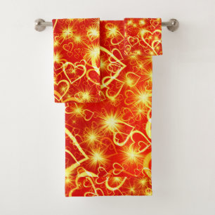 Golden Hearts Star Burst Bath Towel Set