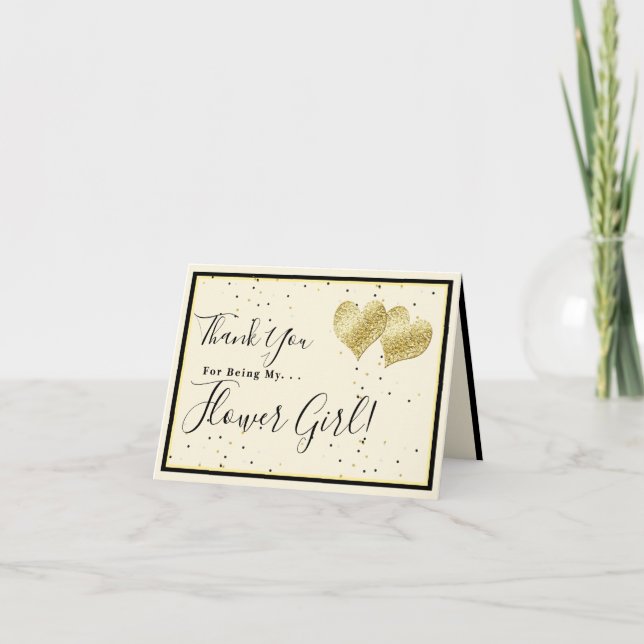 Golden Hearts,Thanks For Being My Flower Girl Thank You Card (Front)