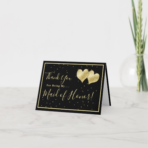 Golden Hearts_ Thanks For Being My Maid_of_Honor Thank You Card