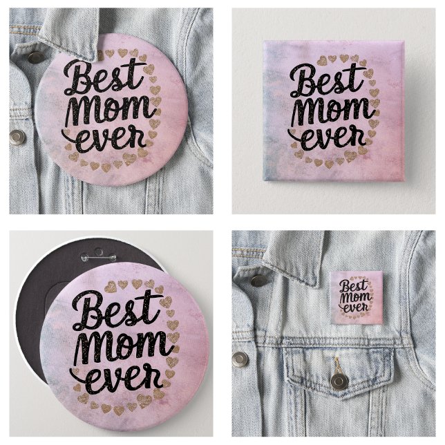 Golden Hearts Trendy Script Best Mom Ever Modern Button (Golden Hearts Trendy Script Best Mom Ever Modern Buttons)
