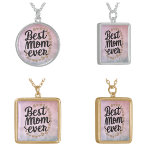 Golden Hearts Trendy Script Best Mom Ever Modern Silver Plated Necklace<br><div class="desc">Adorn her neckline with elegance and sentimentality with our modern necklaces,  featuring the words best mom ever in trendy script font and accented with golden hearts. A timeless and stylish gift for Mother's Day.</div>