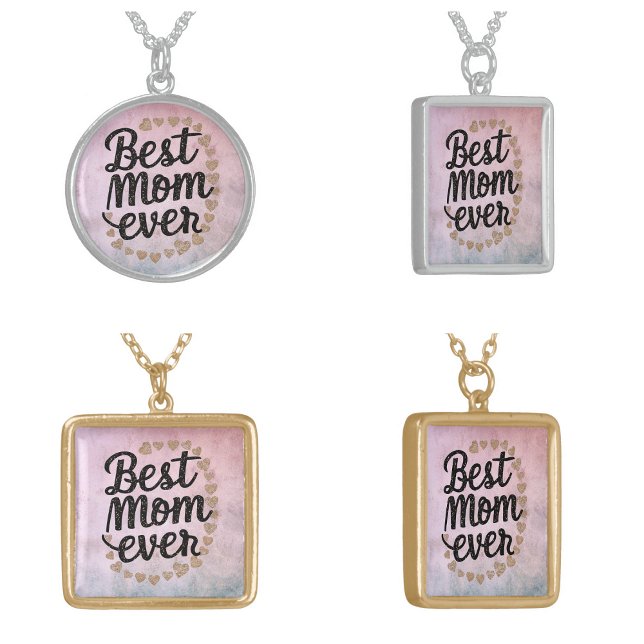 Golden Hearts Trendy Script Best Mom Ever Modern Silver Plated Necklace (Golden Hearts Trendy Script Best Mom Ever Modern necklaces)