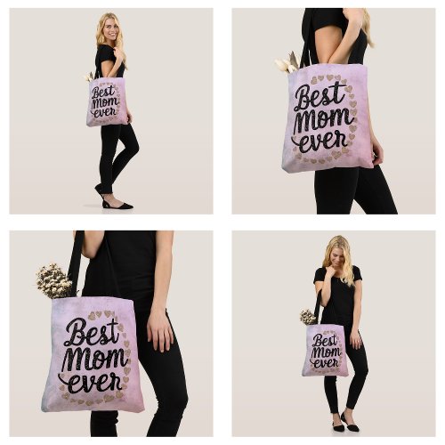 Golden Hearts Trendy Script Best Mom Ever Modern Tote Bag