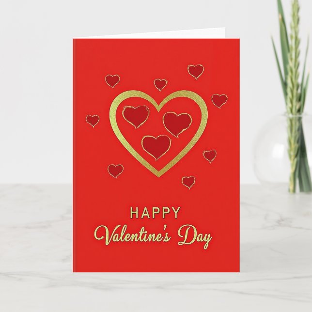 Golden Hearts Valentines Day Card (Front)