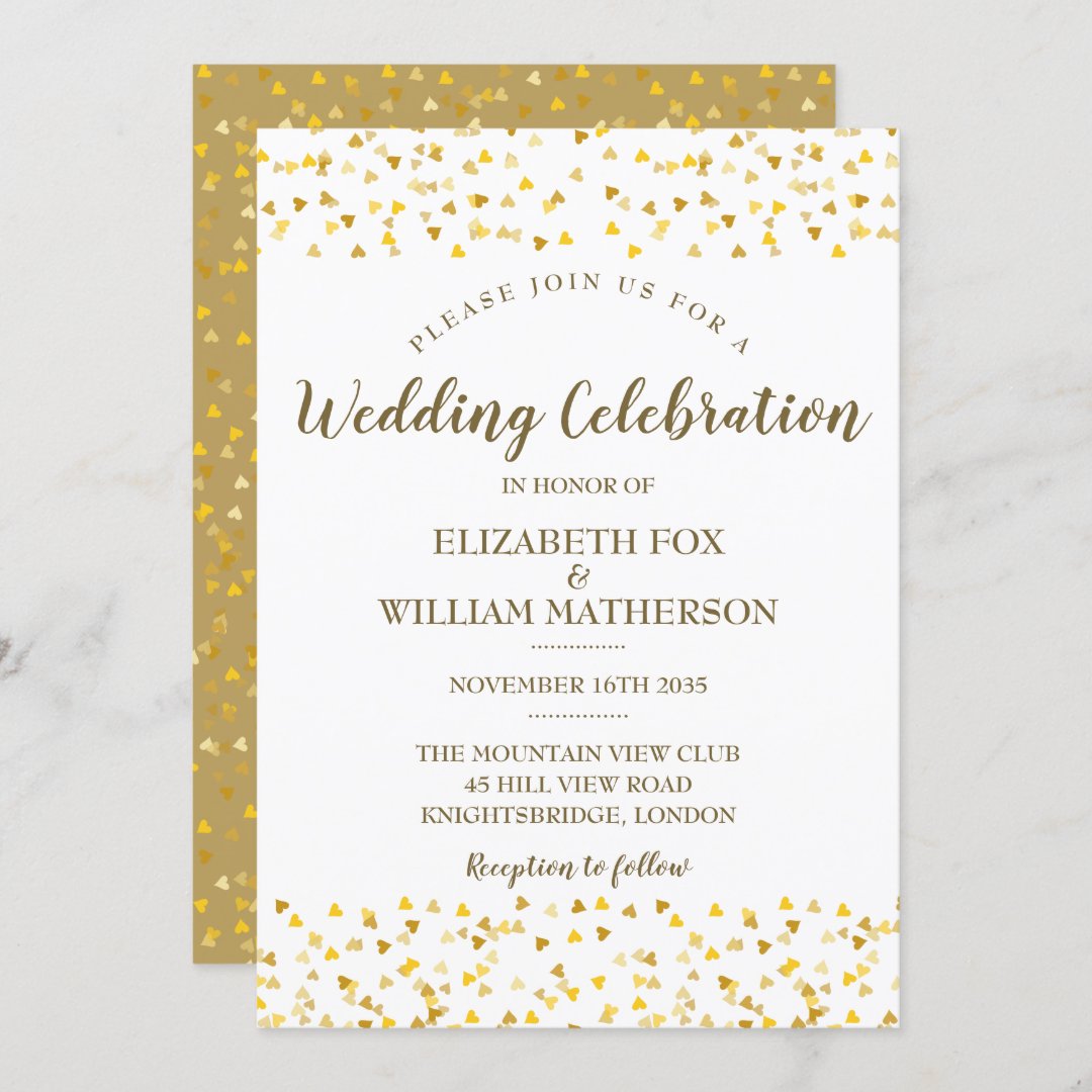 Golden Hearts Wedding Invitation | Zazzle