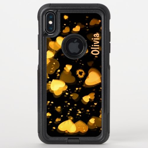 Golden Heavenly Hearts and Love Personalized OtterBox Commuter iPhone XS Max Case