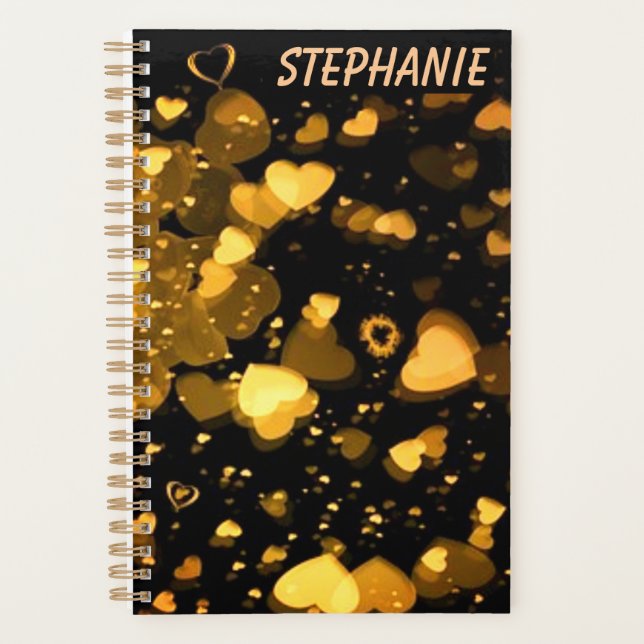 "Golden Heavenly Hearts and Love" Personalized Planner (Front)