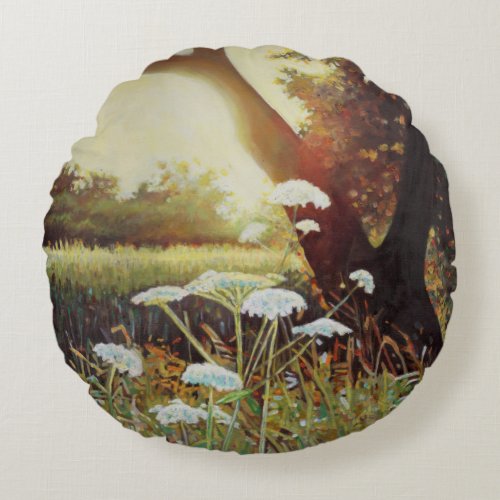 Golden hedgerow I 2014 Round Pillow