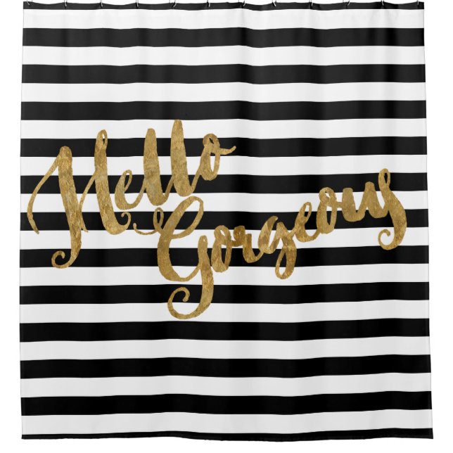 Golden Hello Gorgeous Stripes Shower Curtain (Front)