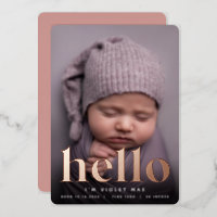 Golden Hello | Rose Gold Foil Birth Announcement