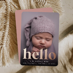 Golden Hello   Rose Gold Foil Birth Announcement