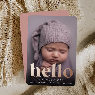Golden Hello Rose Gold Foil Birth Announcement