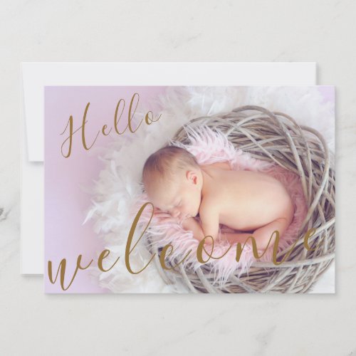 Golden Hello Welcome Photo Baby Birth Announcement