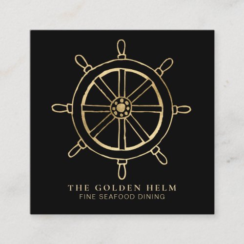  Golden Helm Fine Dining by The Sea BLACK Gold Square Business Card