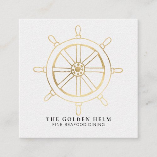  Golden Helm Fine Dining by The Sea White Gold Square Business Card