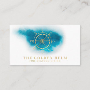 *~* Golden Helm Fine Dining Sea White Teal Blue Business Card