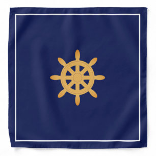 Golden helm, ship wheel on navy blue nautical bandana
