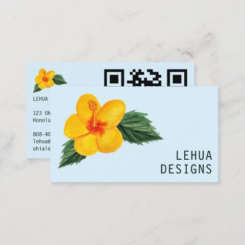 Golden Hibiscus Watercolor Unique Tropical QR Code Business Card