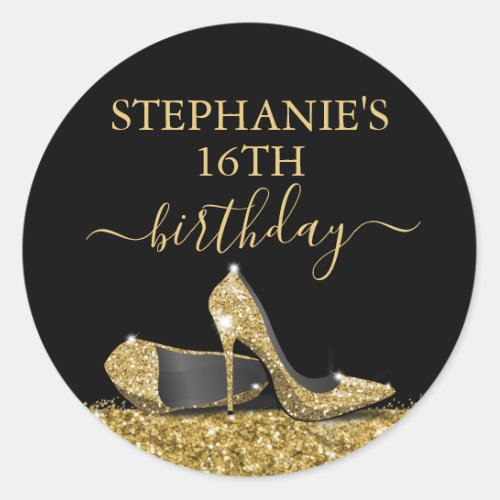 Golden High Heels Custom Birthday Classic Round Sticker