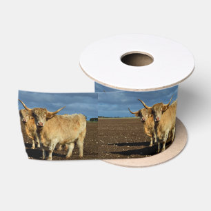 Golden Highlands: The Grace of Fawn-Colored Cows Satin Ribbon
