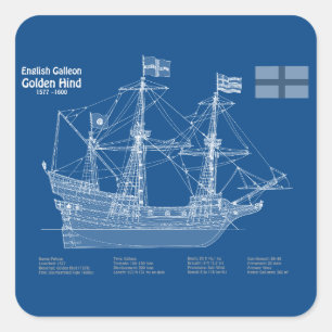 Golden Hind - Ship Blueprint Plans ABD Square Sticker
