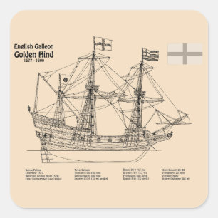 Golden Hind - Ship Blueprint Plans SD Square Sticker