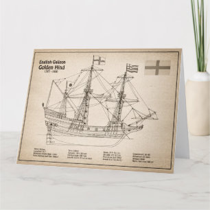 Golden Hind - Ship Blueprint Plans SD Thank You Card