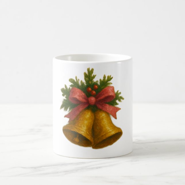 Golden Holiday Bells with Pink Ribbon Mug  (Center)